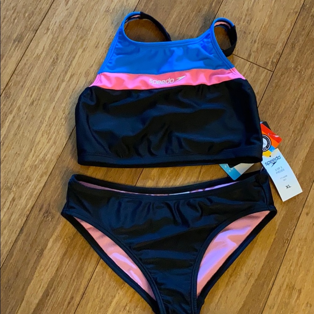 NWT Speedo Bikini Black w/Blue & Pink